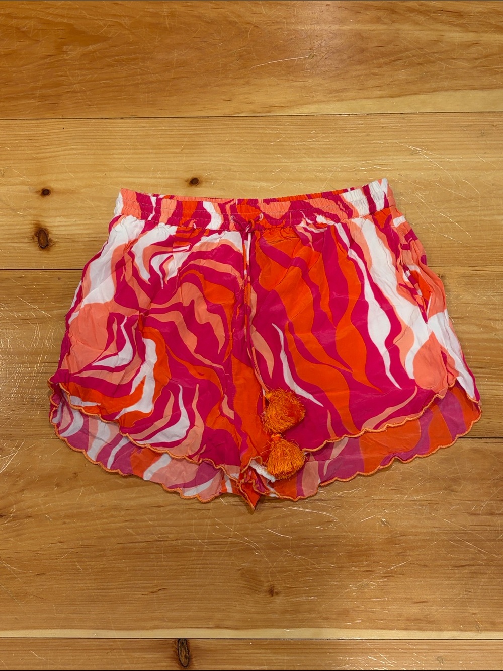 Rococo Sand Pink, Orange & White Wave Print Shorts